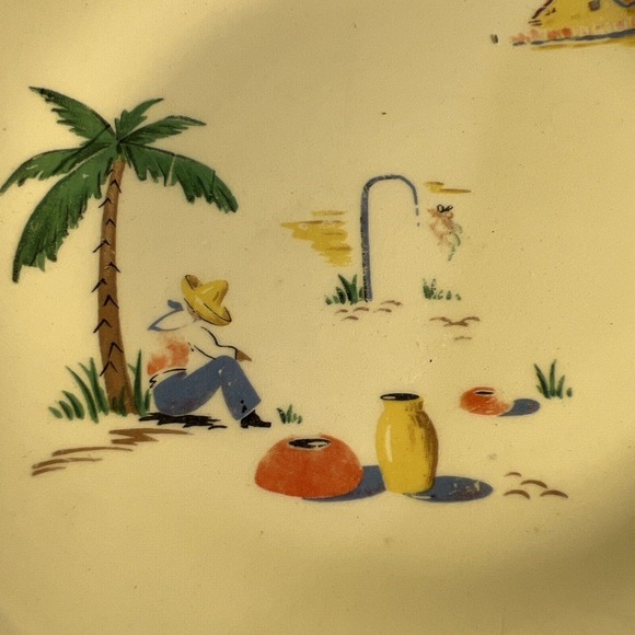 Edwin Knowles Semi Vitreous Sleeping Mexican Palm Tree 6" Saucer Plate - Picture 3 of 6